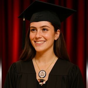 Hand Crafted Graduation Necklace Black Grad Cap red tassel white Diploma 11"